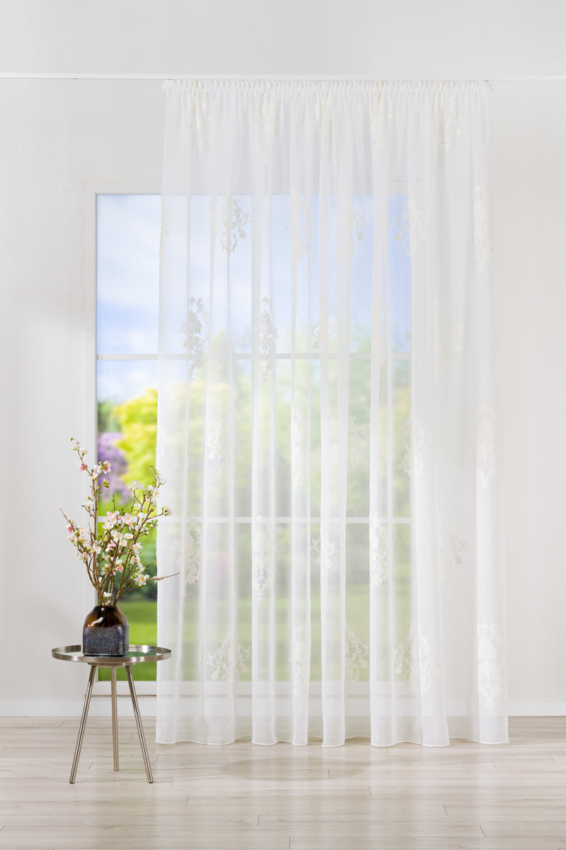 AYMARA Cream Floral Custom Made Curtains - sheer